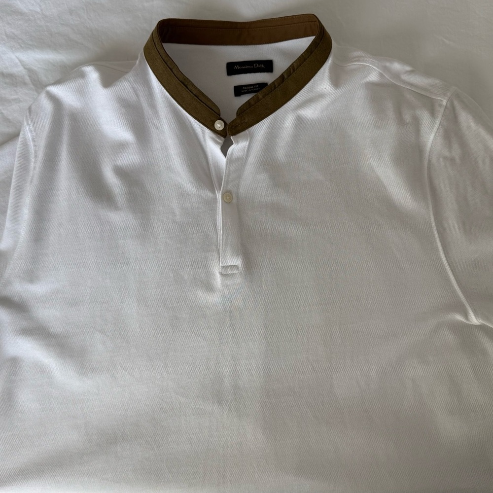 Massimo Dutti White Shirt with Brown Collar